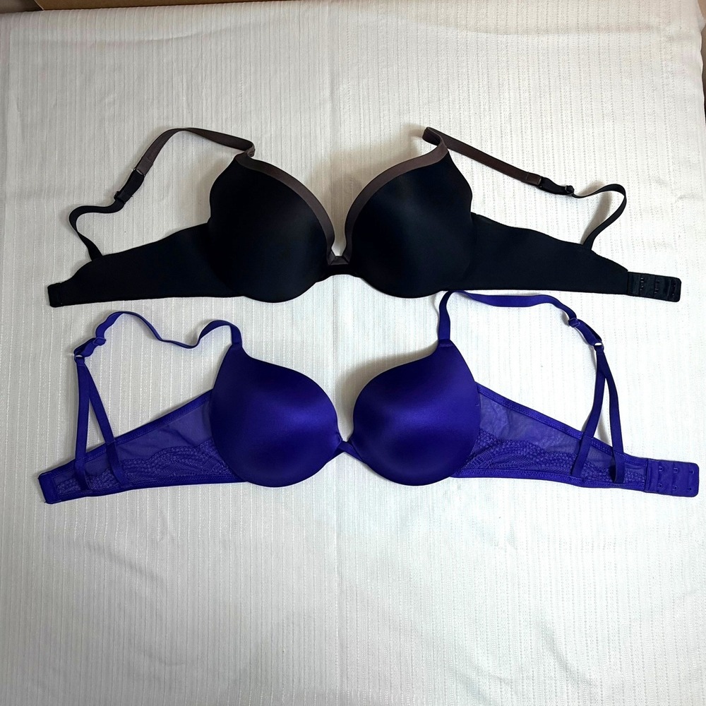Maidenform Womens Bra 36C Bundle Push Up Underwire Black 9319 Royal Blue DM990